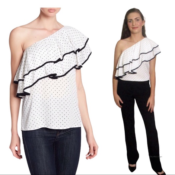 🔴 Ro & De Polka Dote One Shoulder Ruffled Top New with Tags CLEARANCE 🔴 - Picture 4 of 13
